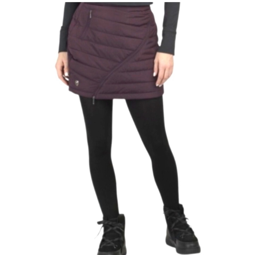 NEW Neve Krista Quilted Puffer Mini Skirt Angled Zip Front Pocket Medium Purple